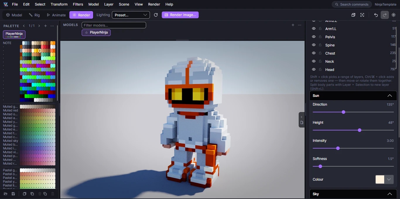 VoxelCdx path-traced render